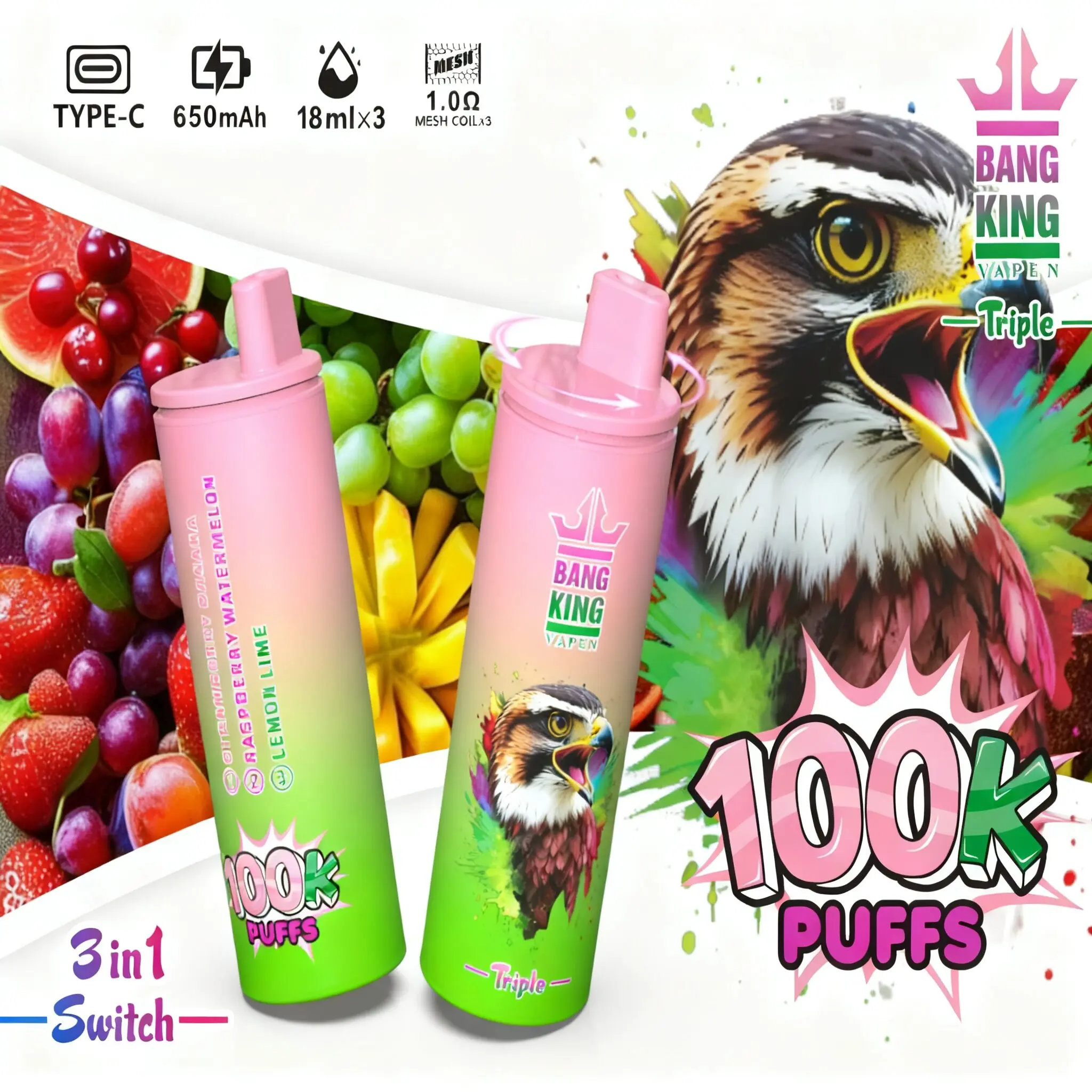 Bang King Triple 100000 100K Puffs 3 in 1 Flavors Original Rechargeable Disposable Vape - Image 10