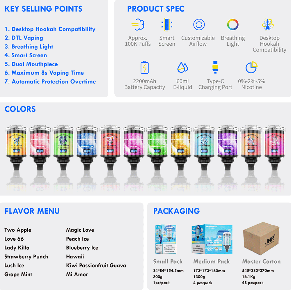 JNR Mega Shisha Hookah 100000 100K Puffs Large Capacity LED Display Disposable Vape - Image 4