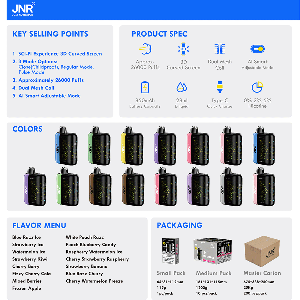 JNR Plus X 26000 26K Puffs Hottest LED Display Disposable Vape - Image 4