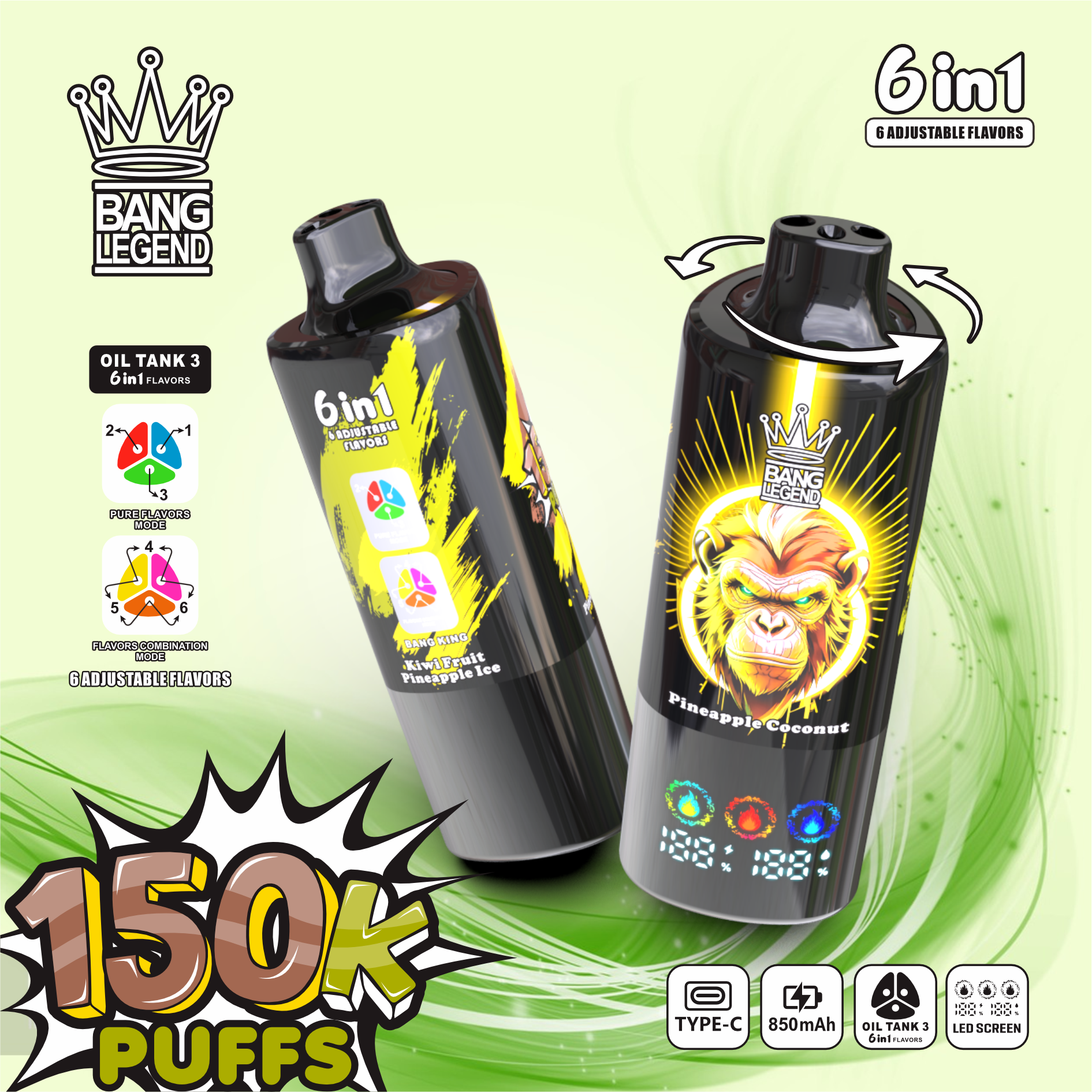 【New Arrive】Bang Legend 150000 150K Puffs 6 in 1 Flavors Newest Original Rechargeable LED Display Disposable Vape - Image 13