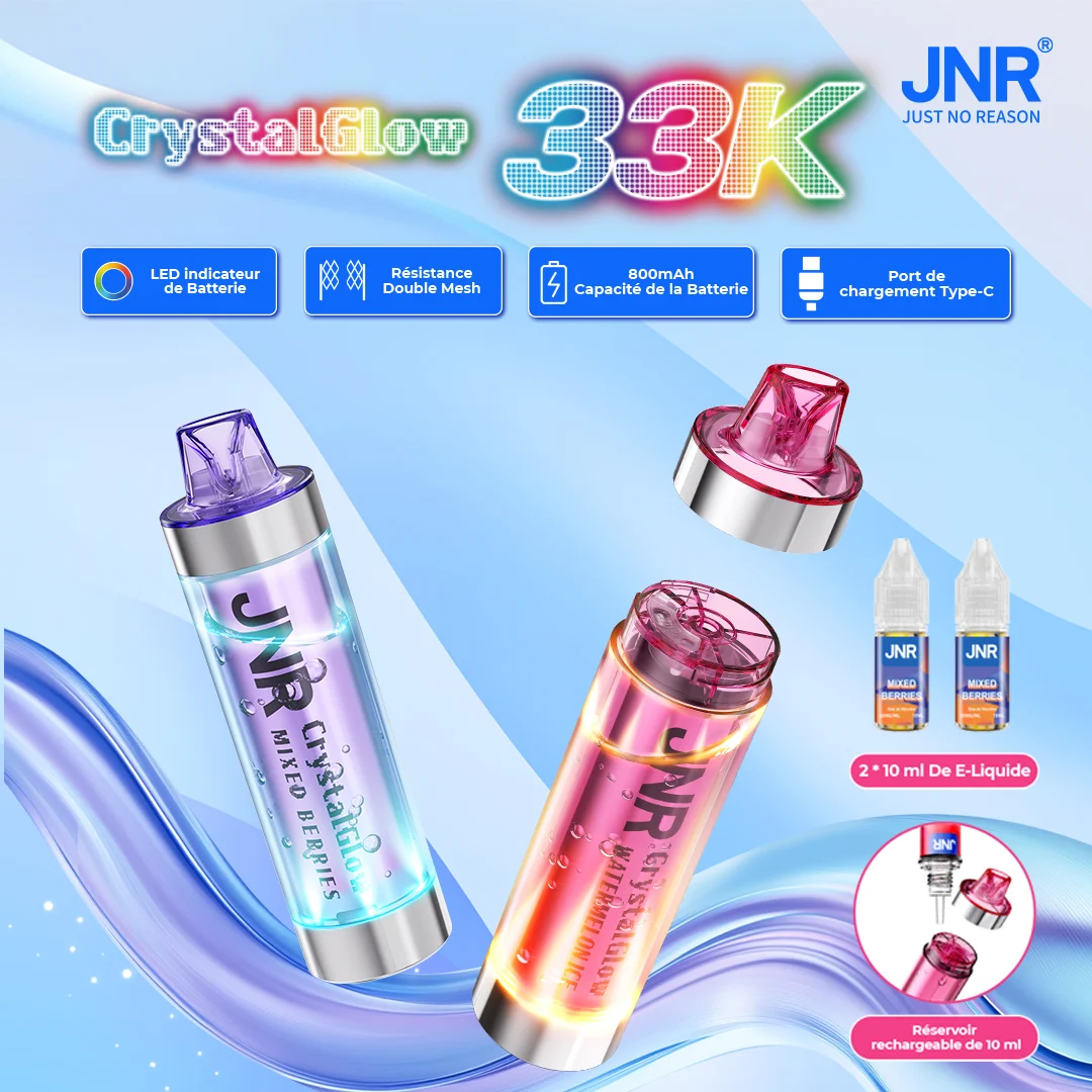 JNR Crystal Glow 33K Puffs - Kit Pod Remplissable et Rechargeable - Image 3