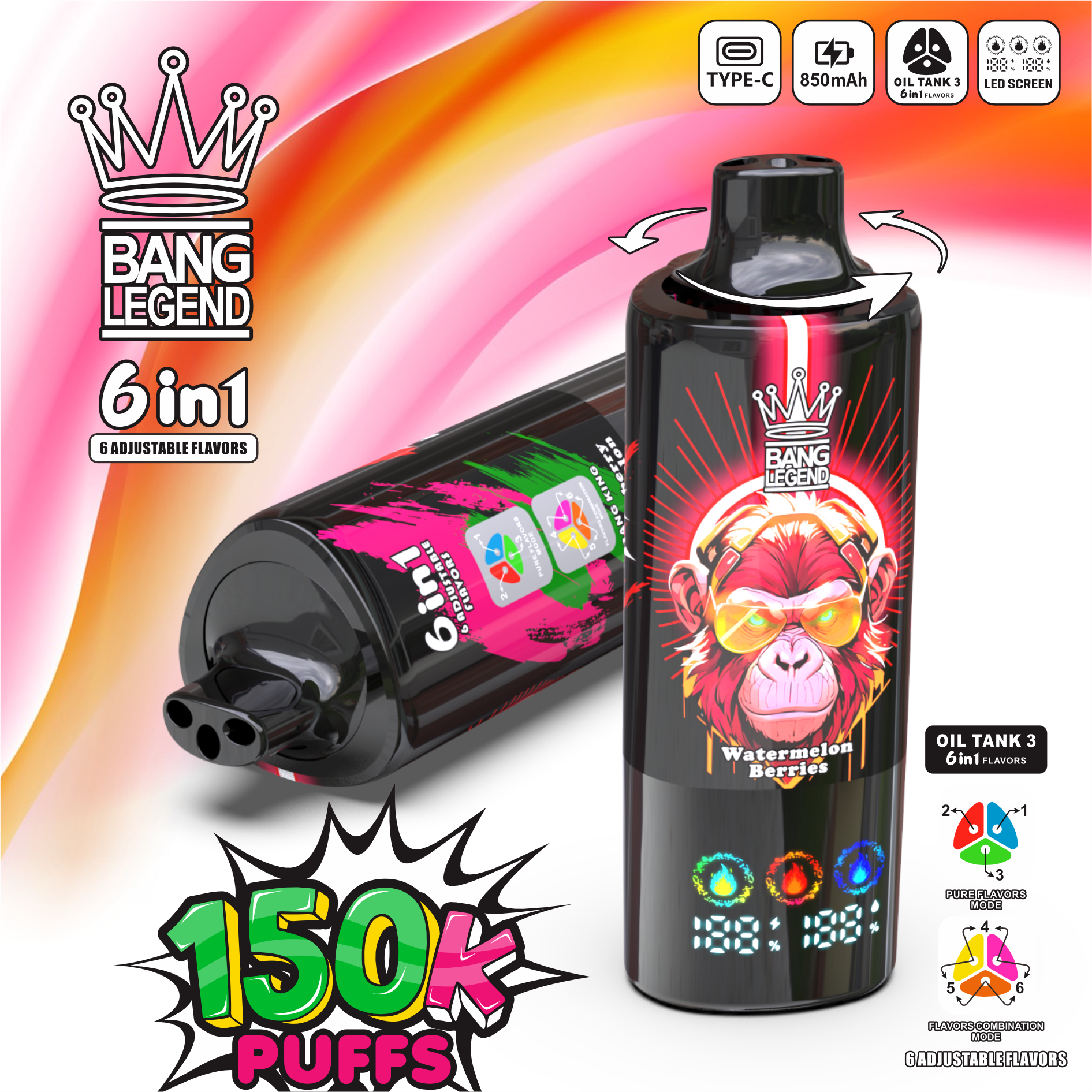 【New Arrive】Bang Legend 150000 150K Puffs 6 in 1 Flavors Newest Original Rechargeable LED Display Disposable Vape - Image 16