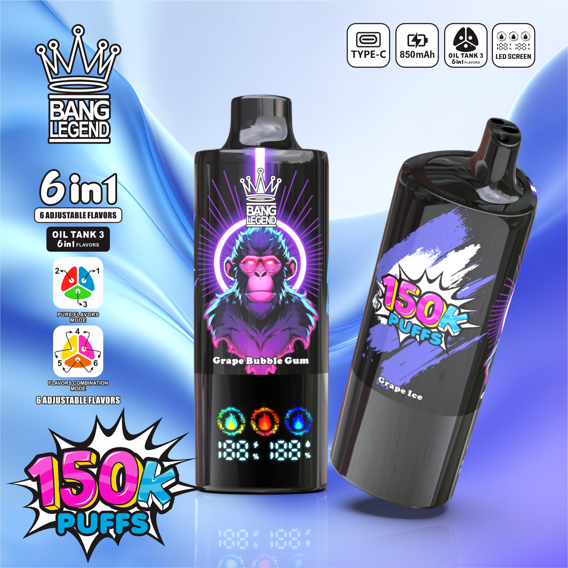 【New Arrive】Bang Legend 150000 150K Puffs 6 in 1 Flavors Newest Original Rechargeable LED Display Disposable Vape - Image 17