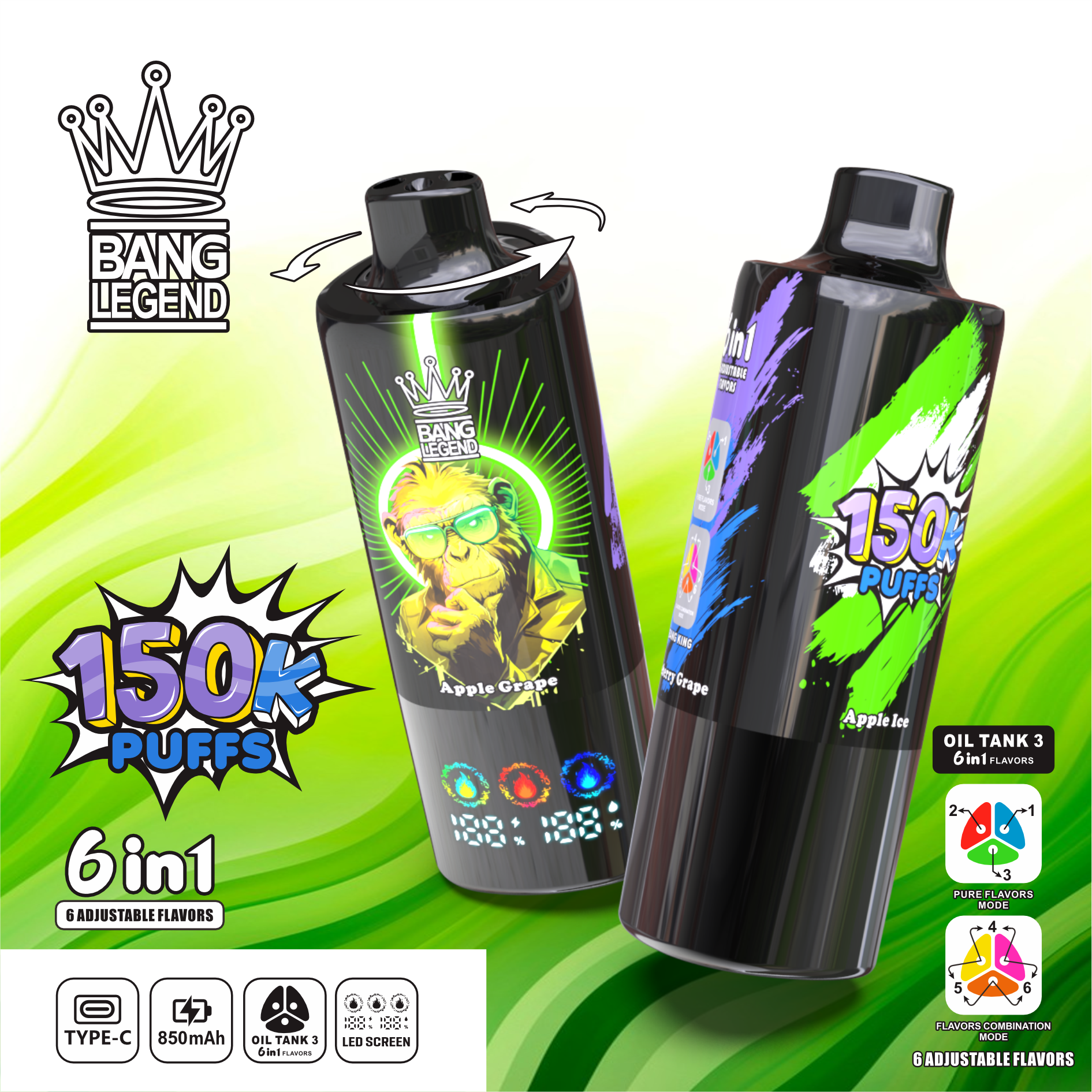 【New Arrive】Bang Legend 150000 150K Puffs 6 in 1 Flavors Newest Original Rechargeable LED Display Disposable Vape - Image 8