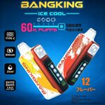 Bang King Ice Cool 60000 60K Puffs Adjustable Ice Level LED Display Disposable Vape Japan warehouse
